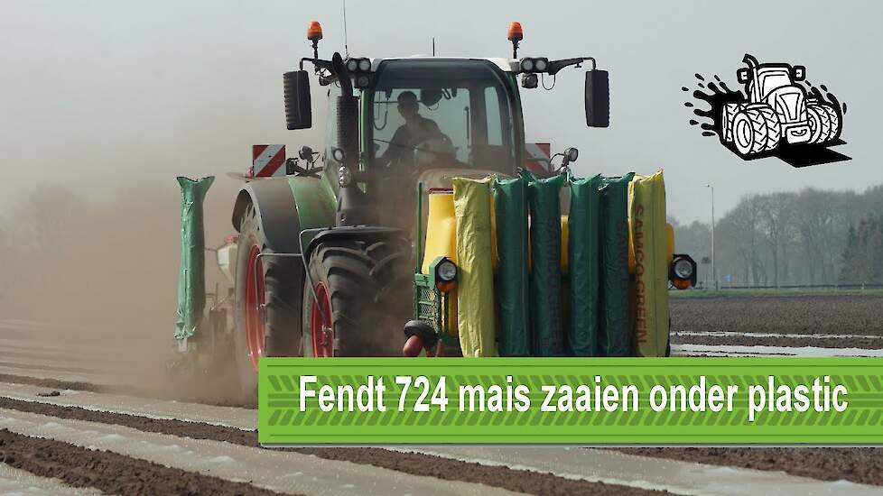 Loonbedrijf Heeringa met Fendt 724 mais zaaien onder plastic Trekkerweb