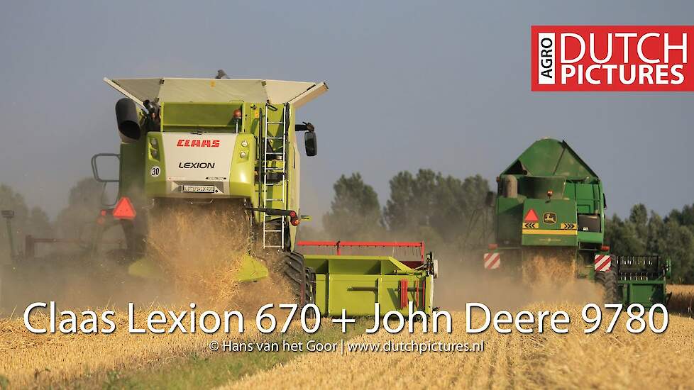 Harvesting the first barley in 2014 - John Deere 9780CTS - Claas Lexion 670 Terra Trac