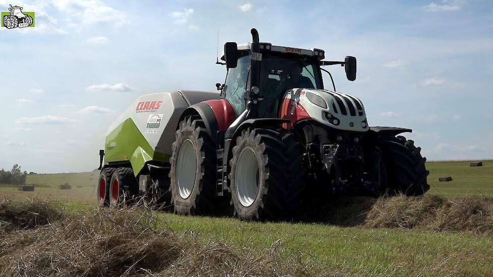Hooipakken persen met Steyr 6300 Terrus Claas Axion 870 en Claas Quadrant 3200 Trekkerweb