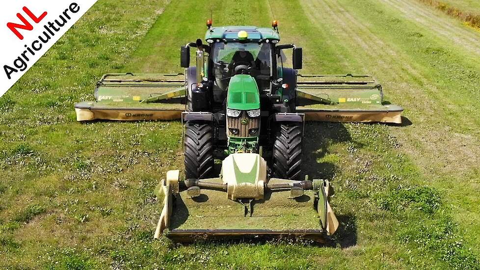 Mowing grass 2019 ● John Deere 6195R + Krone EasyCut B870 CV Collect ● Gras maaien ● Van den Top.