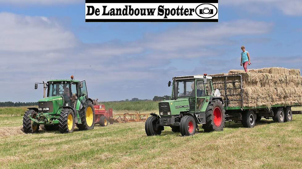 Pressing and loading hay bales | Arjan van Hierden | John Deere 6920 + Fendt Farmer 308 + Fendt 516