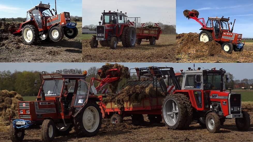 Fiat 60-90,MF 590,Case-IH 845 XL en Krone Optimat in de vaste mest