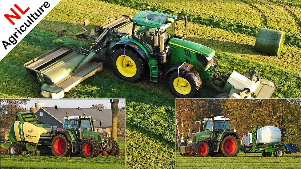 Mowing grass + Pressing & Wrapping bales 2020 ● John Deere + Fendt + Krone ● Van den Top.