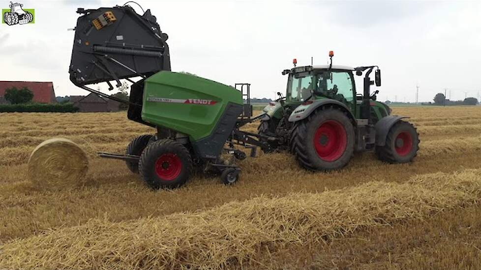 Rondebalenpersen  Fendt 720 en Fendt Rotana 180 V in het gerstestro