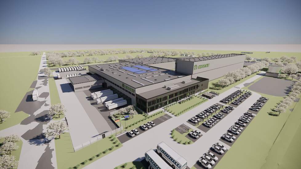Een aanzicht van het nieuwe Krone onderdelen- en logistiek centrum.