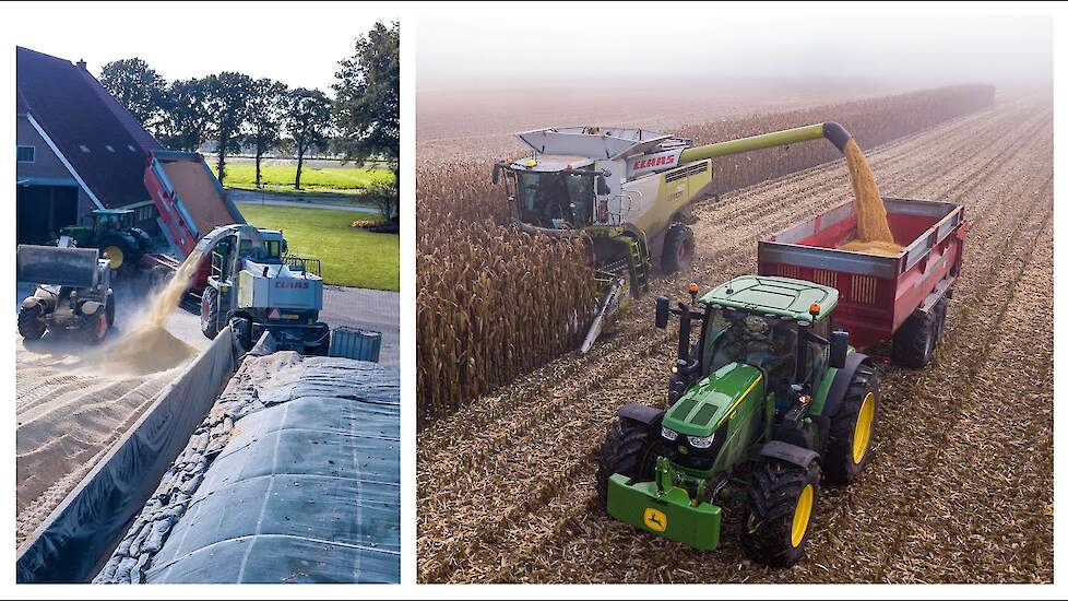 Korrelmais vermalen tot Kippenvoer bij Vof Bouwhuis 2022 met Claas Lexion 750 TT en Claas Jaguar 850