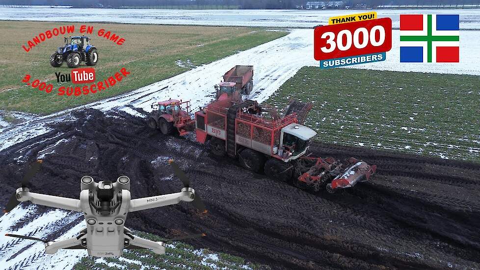 Feunekes bieten rooien vast - lostrekken met lier - dikke trekker Oost Groningen farmers