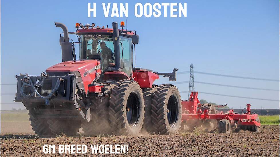 H van Oosten, 6m breed woelen! met de Case steiger 400