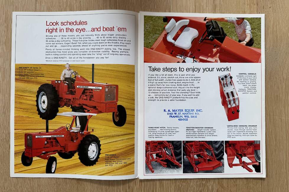 Johan heeft ook een verzameling folders van Allis-Chalmers waaronder deze van een One-Ninety met het stempel van een dealer uit de Amerikaanse staat Wisconsin.